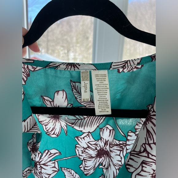 Japna Turquoise Floral Designed Blouse Size Medium - Picture 2 of 4